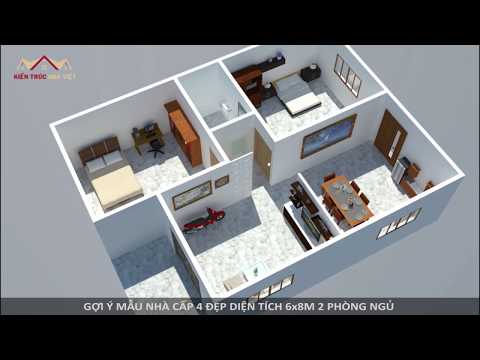 GỢI Ý MẪU NHÀ CẤP 4 DIỆN TÍCH 6x8M 2 PHÒNG NGỦ TUYỆT ĐẸP