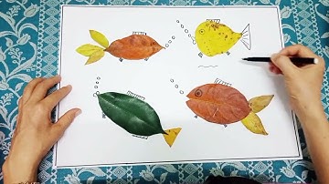 Tạo hình con cá bằng lá cây.