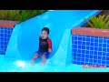 公園のすべり台がプールのスライダー??? こうくん迷子?? おゆうぎ こうくんねみちゃん Park slide turned into pool slider