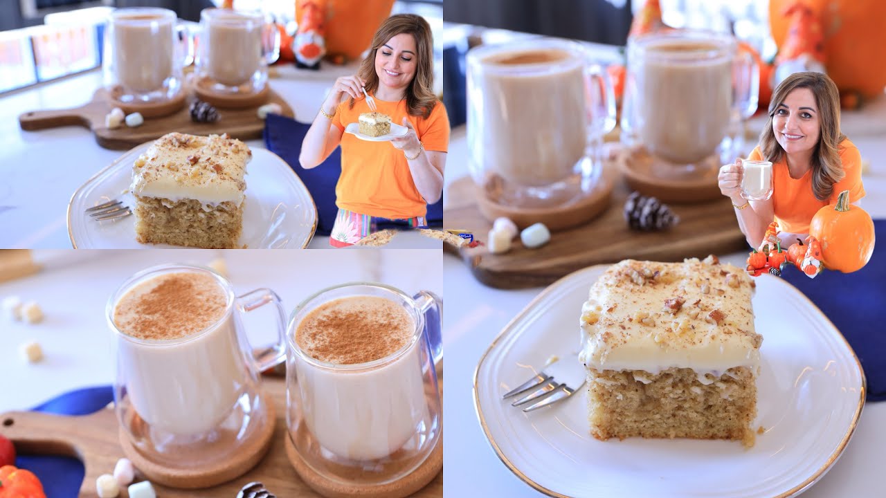 كيكة القرع مع مشروب القرع الساخن الطعم روعة 💯Pumpkin cake and hot pumpkin drink