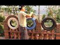 The Technique To Build A Curved Arch Fence Is To Use Broken Tires To Make Molds - Creative Idea