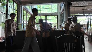 sunlit cafe ambience - glass grid windows barista workflow & garden view - four hours forty minutes