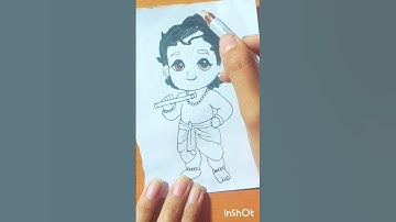 Krishna drawing littlekrishna drawing with basuri in cartoon version with song Woh kisna hai #shorts
