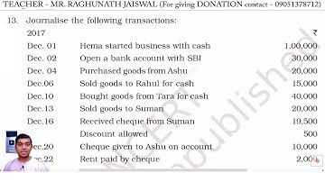 Journalise the following transactions | Journal entry sums 13 | Journal entry solved problem 13