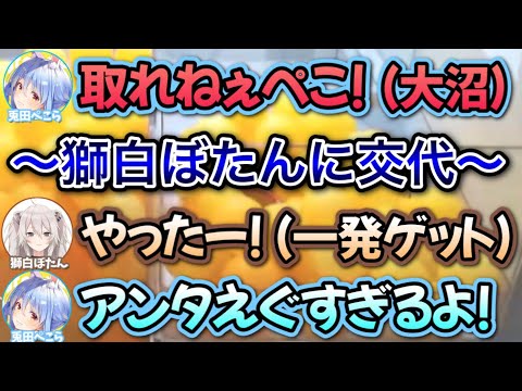 【神回】景品が全く取れないぺこーらと1発獲得のししろん【兎田ぺこら,獅白ぼたん/ホロライブ/切り抜き】