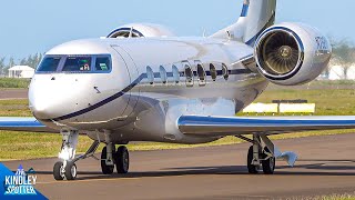 (4K) AMAZINGLY CLOSE-UP with BIG BizJets in Bermuda | Take-offs & Landings | G650, G550, FA7Xs, GLEX