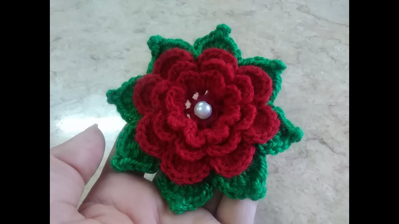 بالكروشيه طريقة عمل وردة طبقات متعددة , 