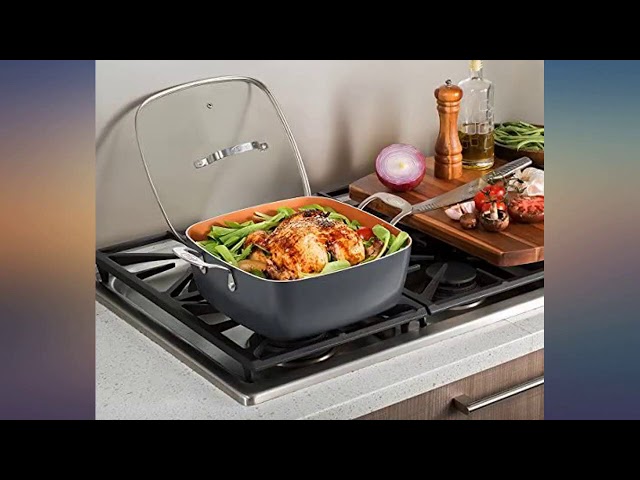 Gotham Steel gotham steel titanium ceramic 9.5? non-stick copper deep  square frying & cooking pan with lid, frying basket, steamer tray, 4
