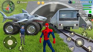 Rope Frog Ninja Hero Strange Gangster - Shark Monster Truck at Train Station - Android Gameplay screenshot 1