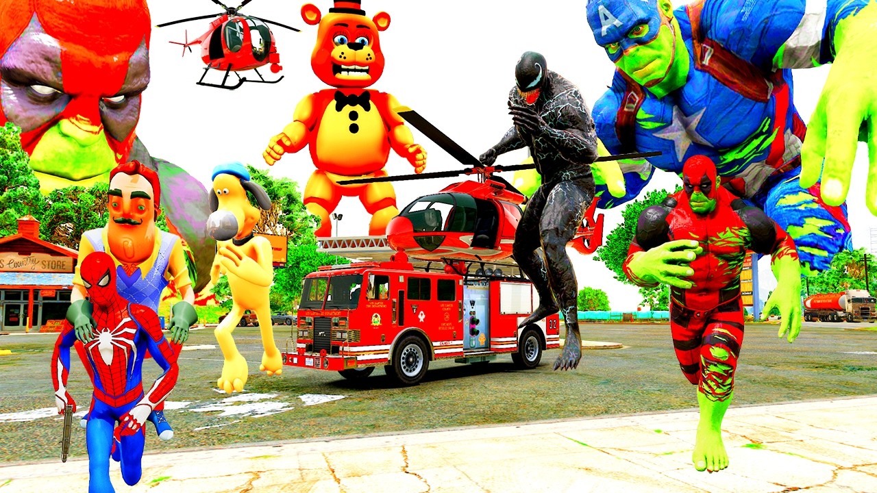 Giải Cứu Siêu Nhân Lái Máy Bay, Ô Tô Cứu Hỏa Cùng Người Nhện Khổng Lồ! Spider-man Hulk Car Superhero