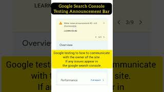 Google Search Console Testing Announcement Bar shorts googlesearchconsole