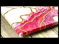 Embellished Flip and Drag Acrylic Pour Fluid Art Painting using a Shot Glass & Gold Mica Powder
