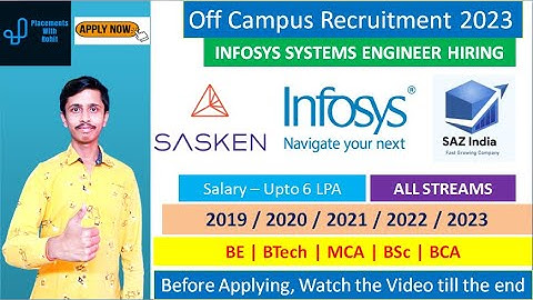 Infosys Recruitment for System Engineer 2023 | Sasken Recruitment 2023 | Saz India Hiring Freshers
