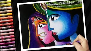 Radha Krishna drawing with oil pastel, Drawing Krishna, easy Krishna drawing | Janmastmi drawing