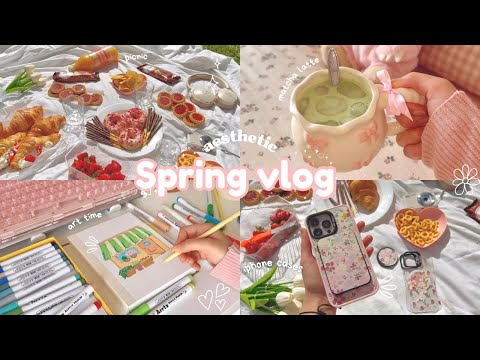 °.𐙚⋆Spring vlog is here🌸 CaseBang iphone cases🎀 aesthetic vlog🍓matcha latte, Pinterest picnic🧺Arrtx🎨