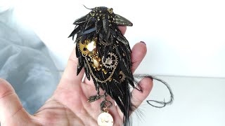 Как вышить брошь Ворон день второй. DIY embroidered brooch raven. part 2