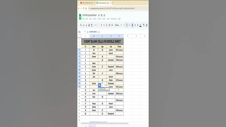 Count Blank Cells in Google sheet