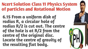 6.15 From a uniform disk of radius R, a circular hole of radius R/2 is cut out. The centre of the