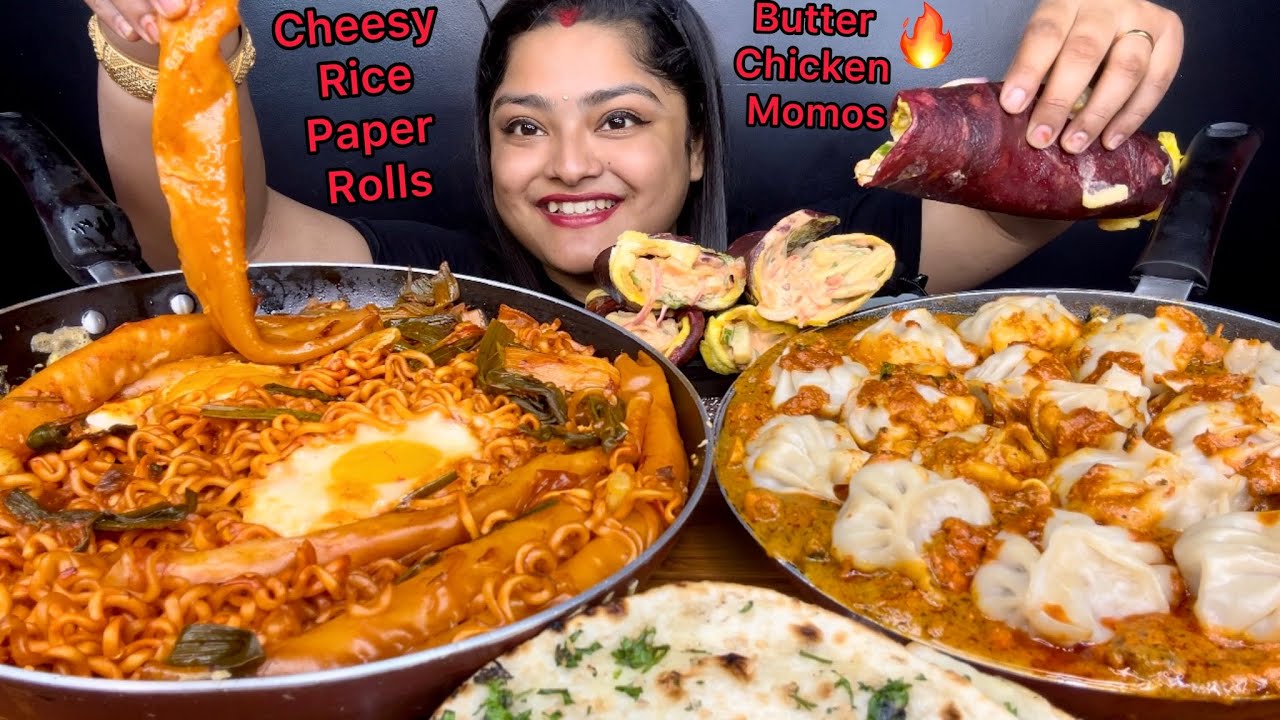 SPICY RAMEN WITH CHEESY RICE PAPER ROLLS 🔥 CREAMY BUTTER CHICKEN MOMOS AND BEET ROOT EGG ROLLS 🥵