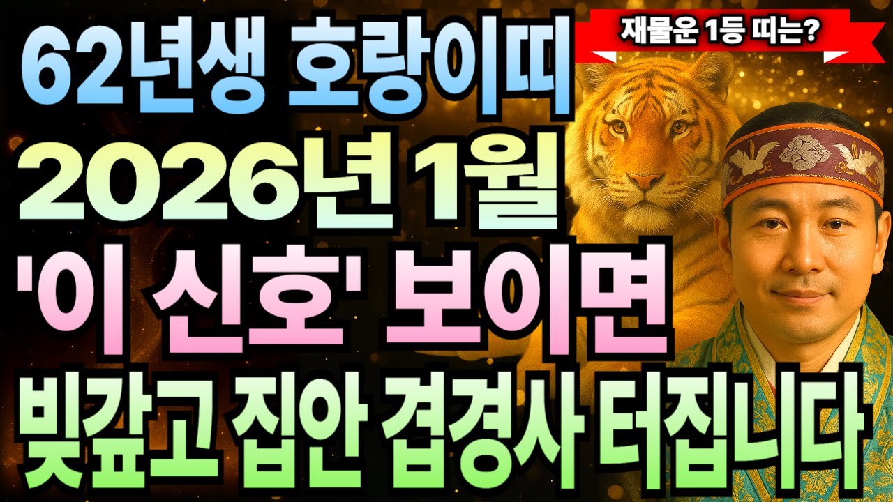 1월 호랑이띠 운세 긴급 속보! 임인년생 64세 1962년생, 병오년 재물 쏟아지고 귀인 나타나 금전운 터지며 부자 되는 운명 작동하는 달이에요