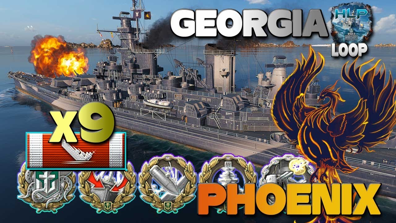 Линкор Джорджия, уничтожено 9 кораблей - World of Warships