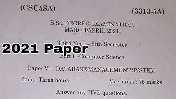 degree 5th sem dbms 2021 Question paper || 5th sem computers paper 5 Question paper 2021 DBMS paper