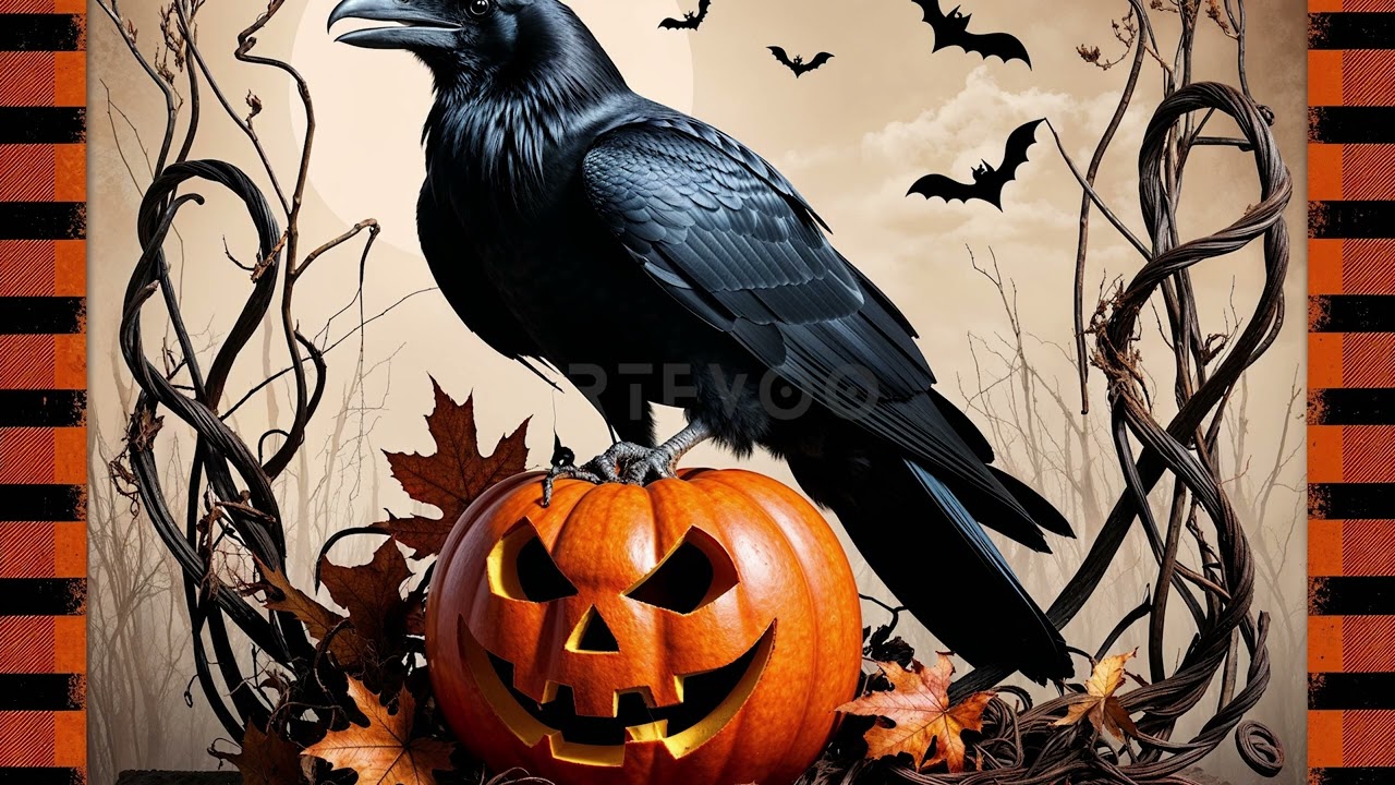 Raven Crow & Pumpkin Art Screensaver 🍁 Moody Fall Crow Decor for Frame TV & Halloween Wall