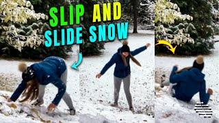 Girl Slipped on the Snow Several Times