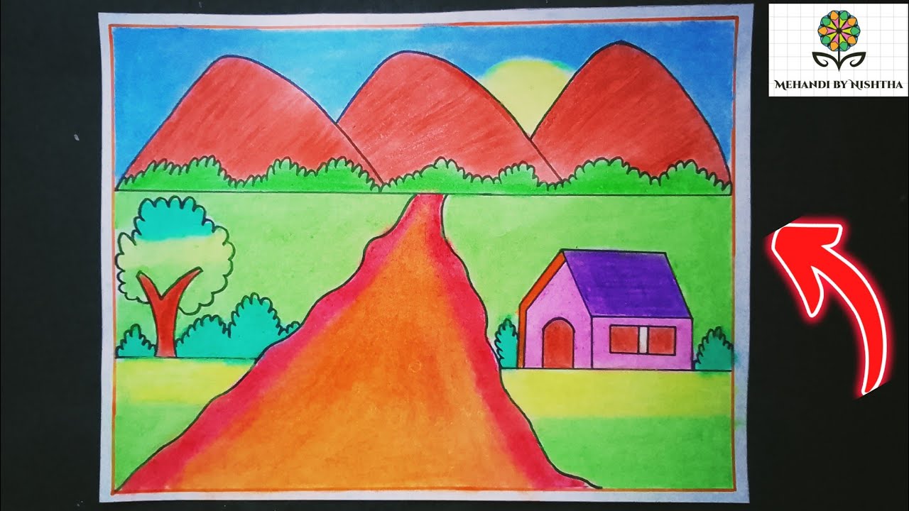 How to draw beautiful landscape very easy step by step// beautiful ...