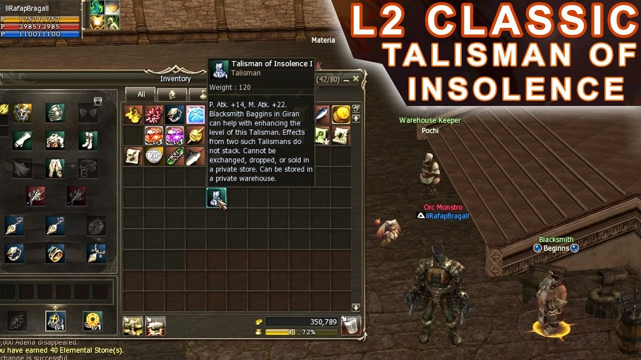 L2 Classic Como Fazer Talisman Of Insolence Onde Dropar Energy Of Insolence E Talisman Crystal Youtube