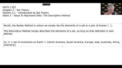 MATH 1332 2.1.3 - Ways to Represent Sets: The Descriptive Method