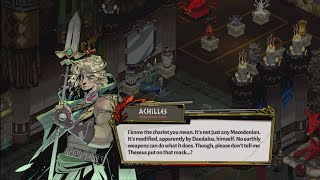 Zagreus asks Achilles about Theseus' chariot and he asks if Theseus put on the mask - Hades