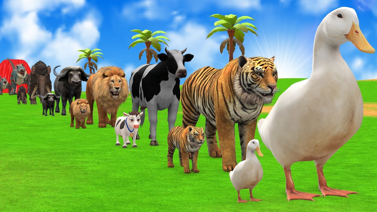 Long Slide Game with Cow Elephant Gorilla Hippopotamus Tiger 3d Animal Game Funny 3d Animals