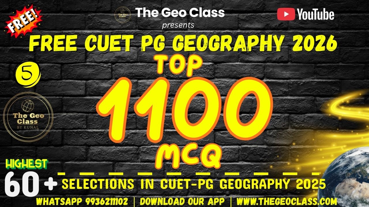 Top 1100 MCQs | CUET PG Geography Free MCQ PYQ Session 6 | MA 2026 | JRF | KVS | NVS |