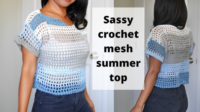 Rainbow Mesh Tee Crochet Crop Top Free Pattern by Tasha Margette