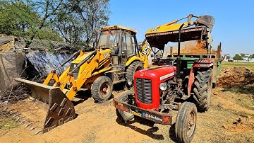 Jcb 3dx closcer Machine Loading Mud in Eicher 380 and Massey 1035 Tractor Trolley I Jcb tractor