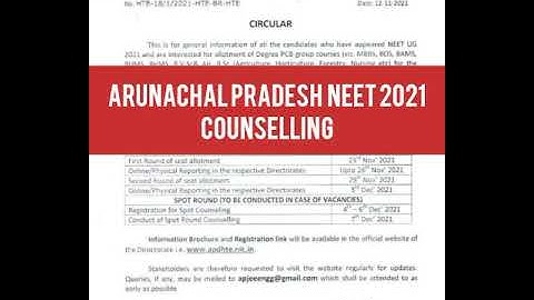 ARUNACHAL PRADESH NEET 2021 COUNSELLING