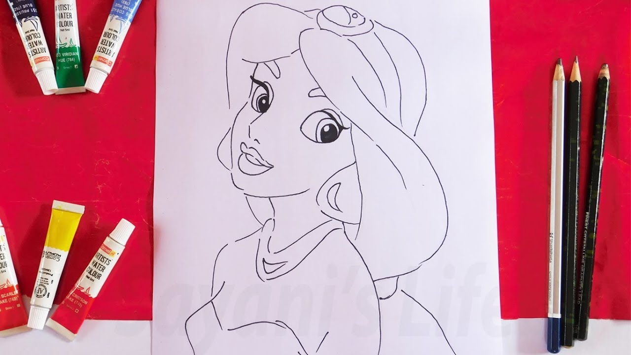 How To Draw Princess Jasmine Disney S Aladdin Easy Step By Step Drawing Lesson For Kids Youtube