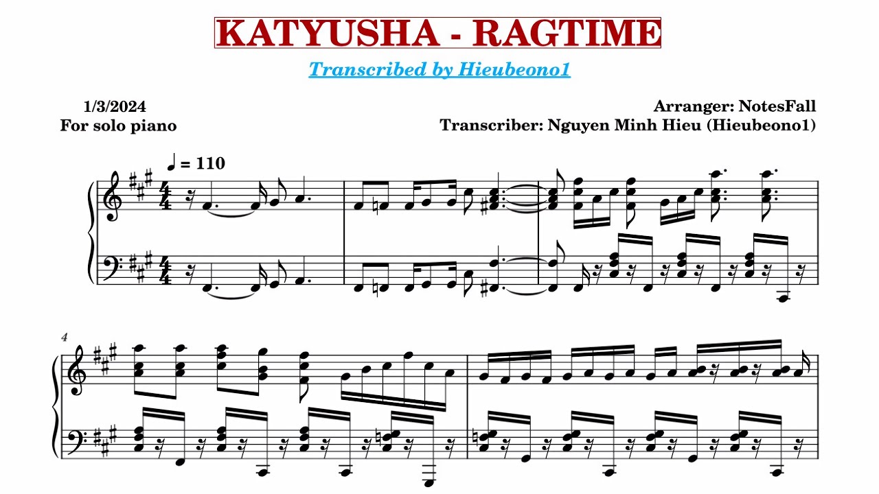 KATYUSHA - RAGTIME (Sheet music)