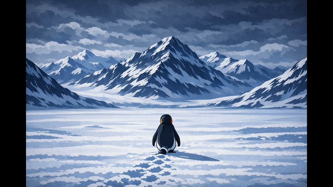 Lonely Penguin Walking in the Snow ❄️ Cold Wind & Snow Footsteps (1 Hour Ambience)