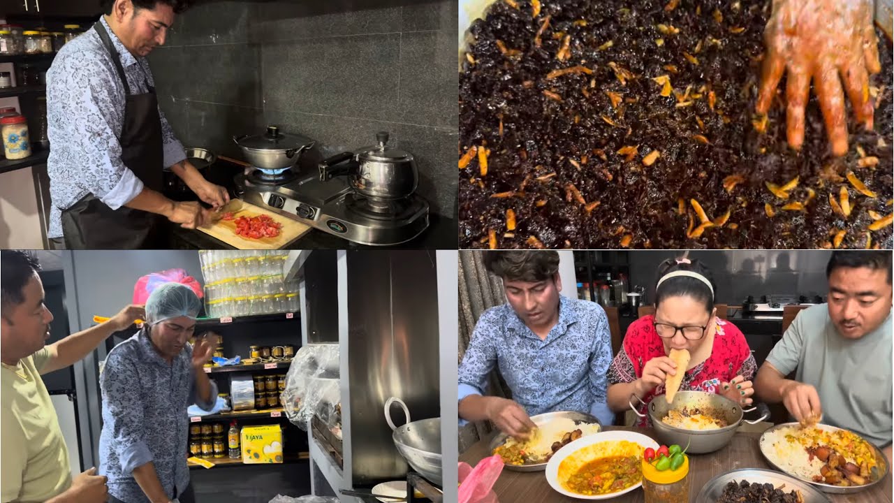 लखने दाजुले बनाउनु भएको मिठो सबजी,काईलीले बनाको porkको तर्कारी,भोकाएको काईला,काईलीको अचार गन्थन दामी