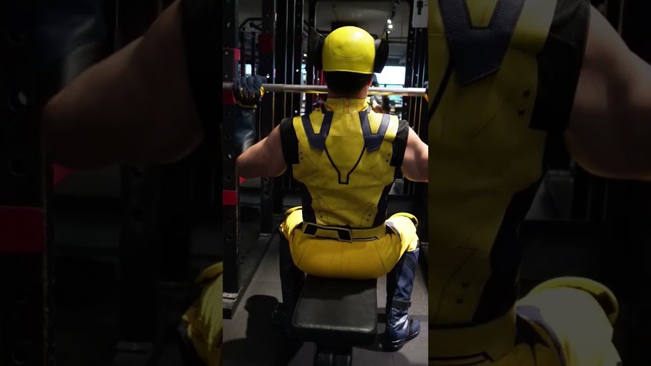 Wolverine Workout with fake weights great acting skills