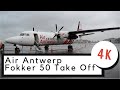 [4K] STORMY Fokker 50 Air Antwerp Take Off @ Antwerp Airport