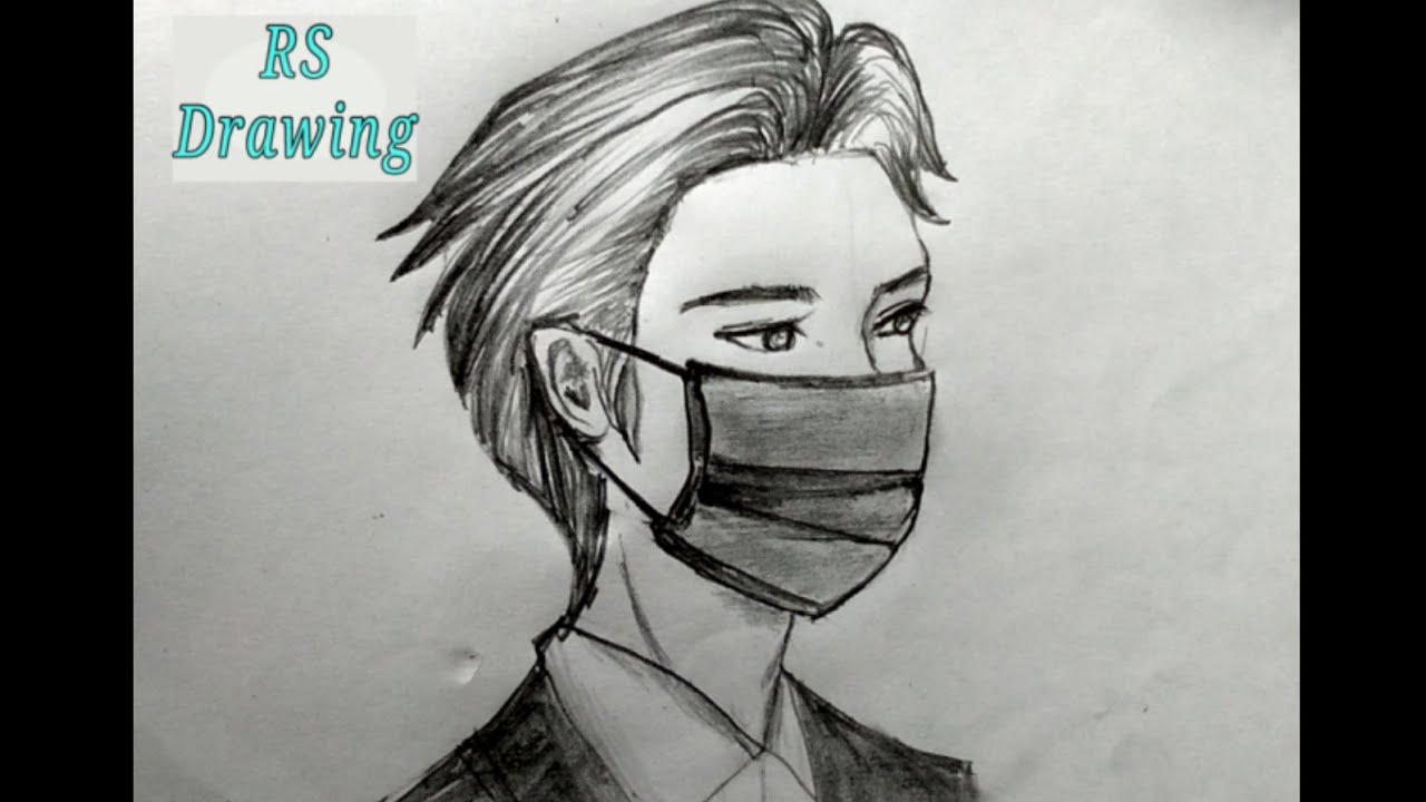 How to draw a boy with wearing a face mask for beginners