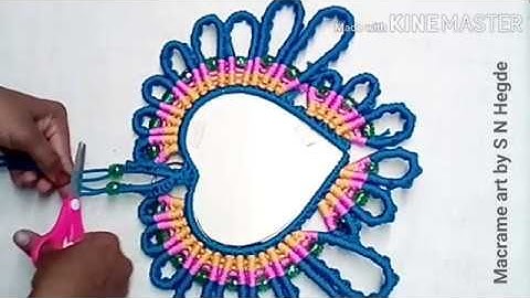 Macrame simple heart shape butterfly mirror |Macrame art by S N Hegde.