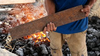 Forging a KATANA Knife out of Rusted Iron CABLE