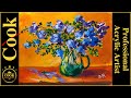 Paint Purple Flowers in a Glass Vase Acrylic Painting Tutorial in the Color Palette of Van Gogh