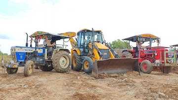JCB 3DX Backhoe Loader Loading Mud Work By Swaraj 744 XT tractor | tractor video | come to village|