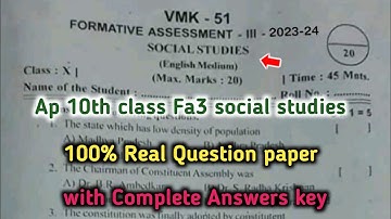 Ap class 10th social studies fa3 question paper and answer 2023-24|10th class fa3 social answer key