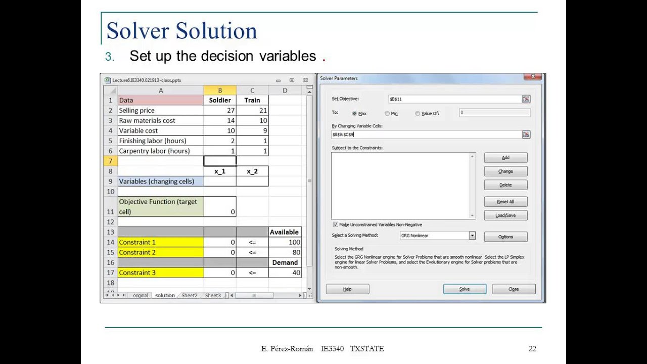 Lecture 5  Microsoft Excel Solver Optimization Linear